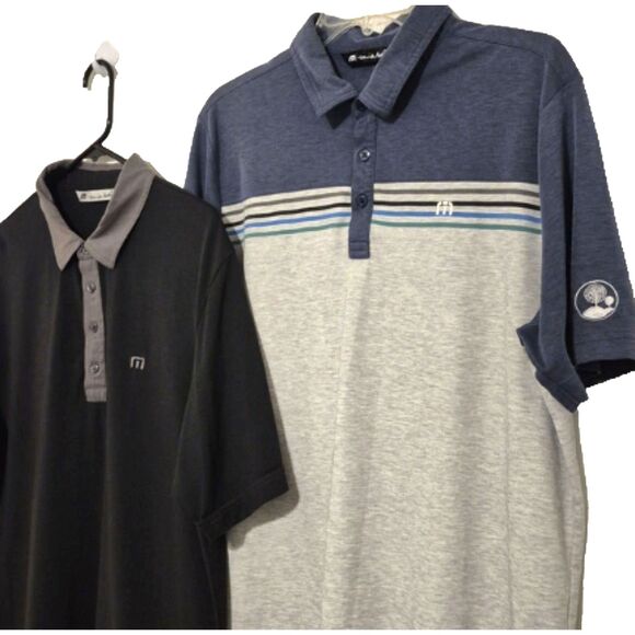 Travis Matthew Polo Shirt Lot of 2 Men L Black Gray Blue Gray Colorblock Stripe - Picture 8 of 12